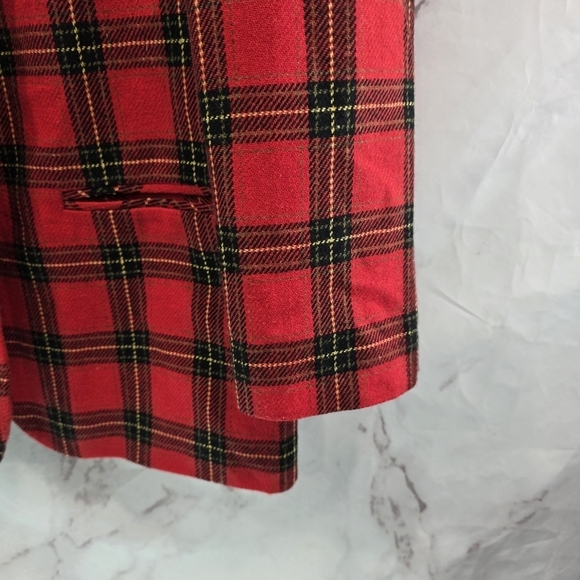 Vintage Blazer Womens Large Red Plaid 1 Button Wool Academia Scotch 90s Y2K 12 - Picture 4 of 11